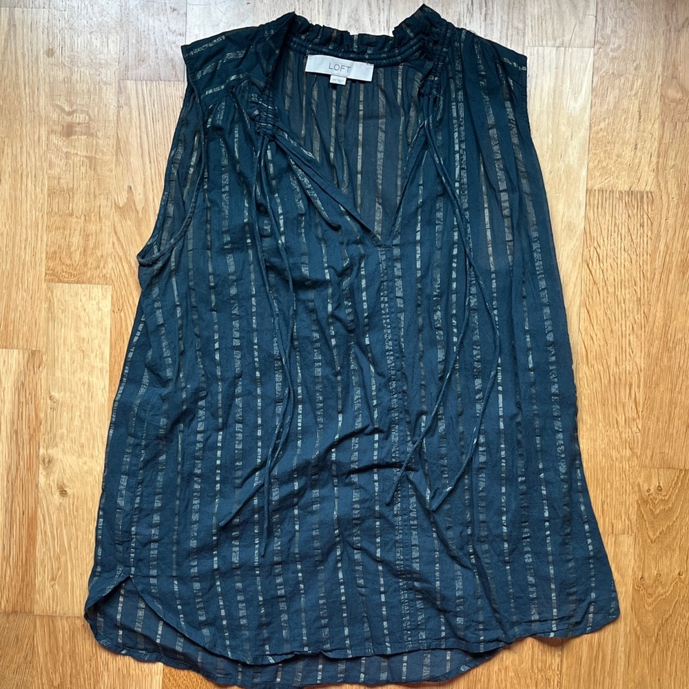 LOFT Black and Gray Striped Sleeveless Blouse